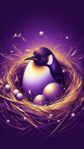 Papa Pinguin mit 1 kleinen und 1 großem Ei im Nest bei: Wie alles begann