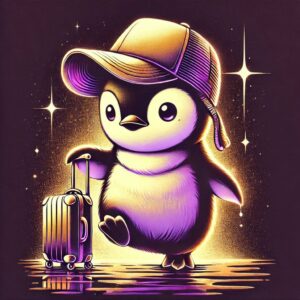 Der keine Pinguinjungo Pingo will mit Koffer die Welt bereisen