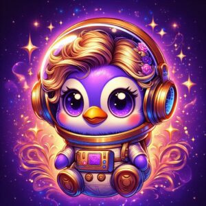 Polly Pinguin als Astronautin angezogen