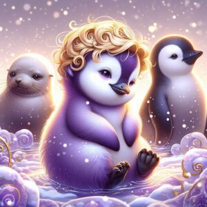 Klein-Polly Pinguin mit Freunden im Schnee