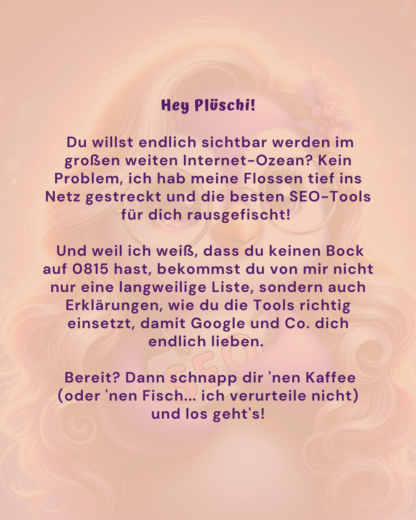 Lustiges Vorwort von Polly Pinguin, freundliche Begrüßung und Einstieg ins Thema SEO, rosa Hintergrund mit Pinguin